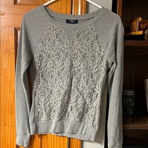 Chaps Gray Floral Lace Sweater